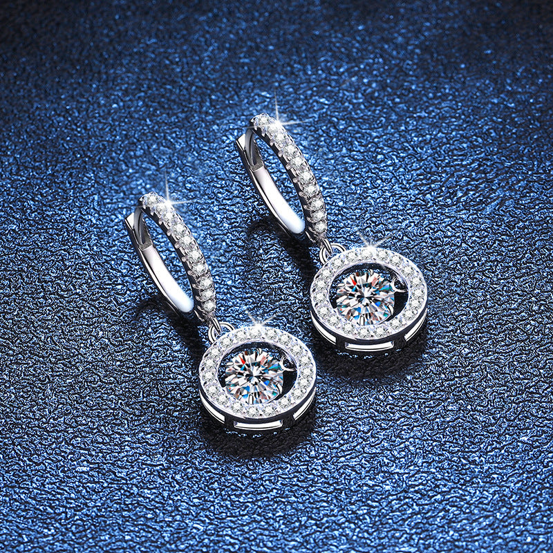 [Favorite]DANCING MOISSANITE HALO DROP HOOP EARRINGS
