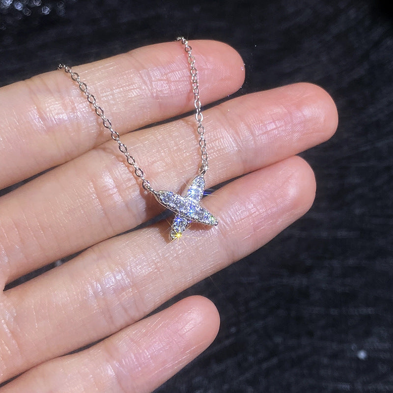 [Favorite]MODERN X-SHAPE PAVÉ MOISSANITE NECKLACE