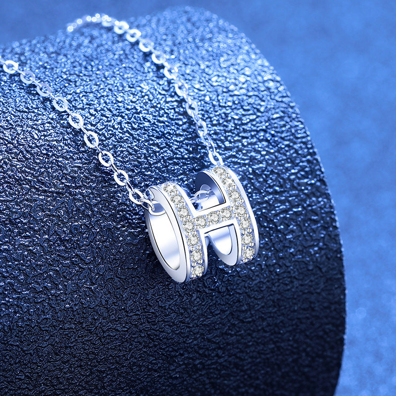 [Favorite]FULL-PAVE "H" MOISSANITE PENDANT NECKLACE