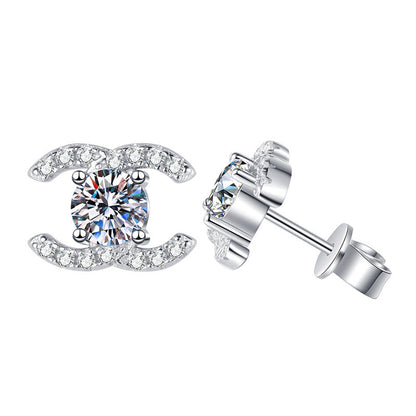[Favorite]CHIC INTERLOCKING DOUBLE-C MOISSANITE STUD EARRINGS