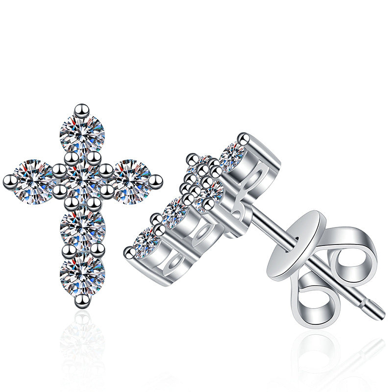 [Favorite]SPARKLING CROSS MOISSANITE STUD EARRINGS