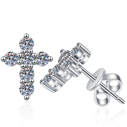 [Favorite]SPARKLING CROSS MOISSANITE STUD EARRINGS