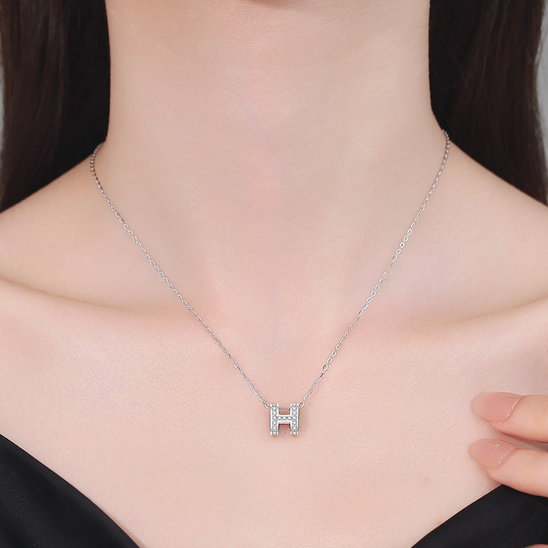 [Favorite]FULL-PAVE "H" MOISSANITE PENDANT NECKLACE