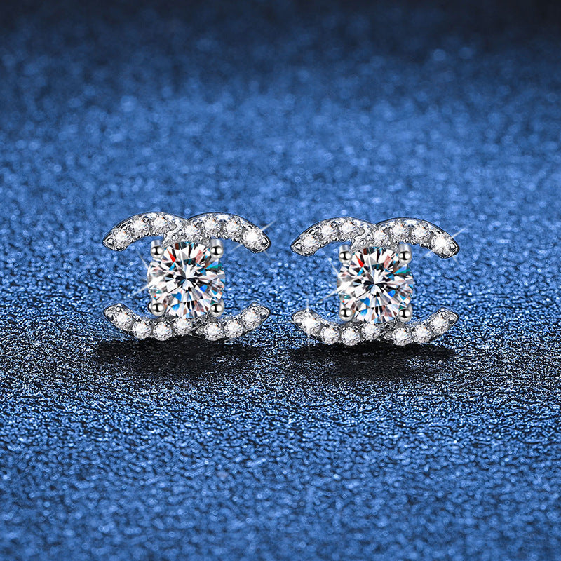 [Favorite]CHIC INTERLOCKING DOUBLE-C MOISSANITE STUD EARRINGS