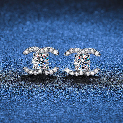 [Favorite]CHIC INTERLOCKING DOUBLE-C MOISSANITE STUD EARRINGS
