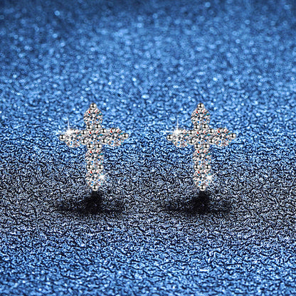 [Favorite]SPARKLING CROSS MOISSANITE STUD EARRINGS