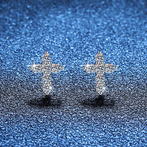 [Favorite]SPARKLING CROSS MOISSANITE STUD EARRINGS