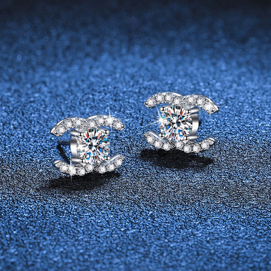[Favorite]CHIC INTERLOCKING DOUBLE-C MOISSANITE STUD EARRINGS