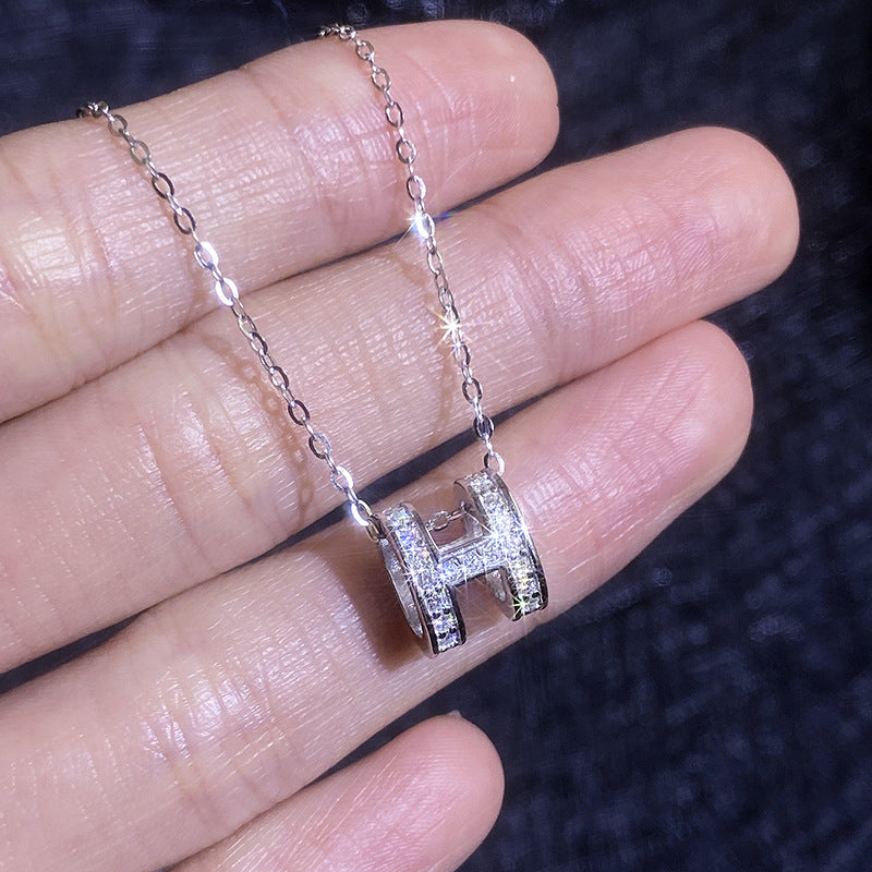 [Favorite]FULL-PAVE "H" MOISSANITE PENDANT NECKLACE