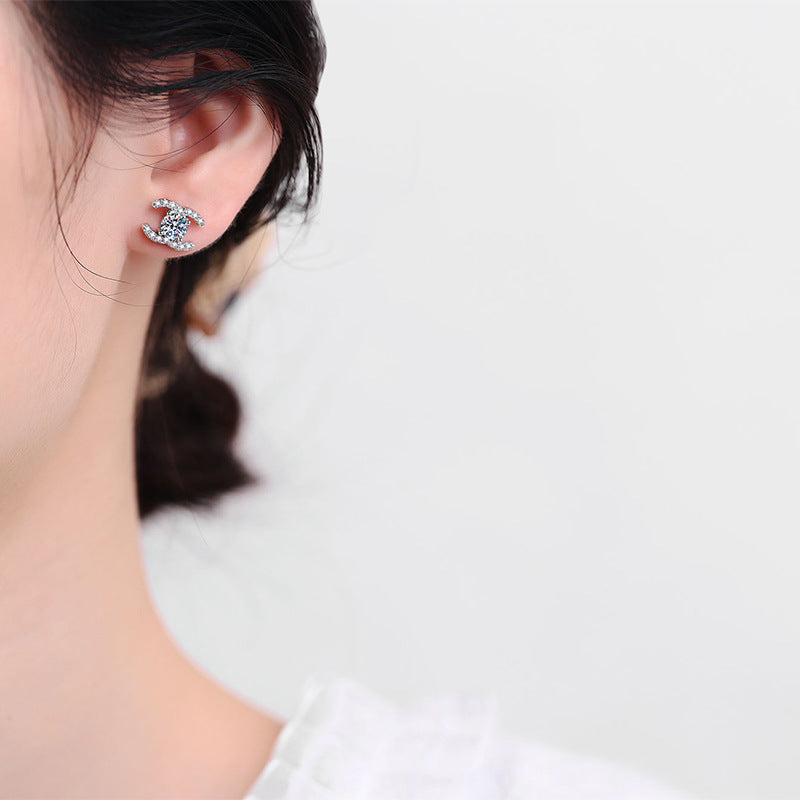 [Favorite]CHIC INTERLOCKING DOUBLE-C MOISSANITE STUD EARRINGS