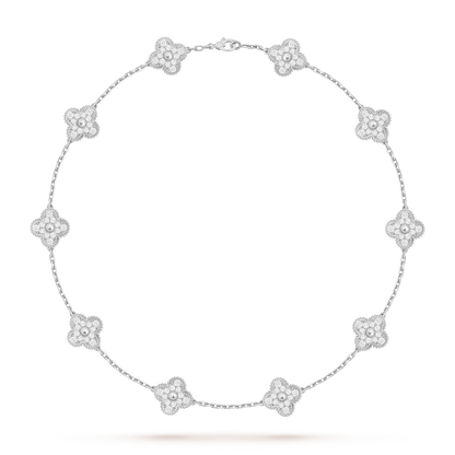 [Favorite]KLASSISCHE GLÜCKLICHE 10-MOTIV-KLEE-HALSKETTE WEISSGOLD-KOLLEKTION