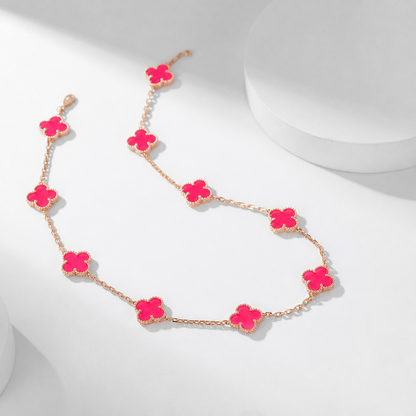 [Favorite]NEW CLOVER 10 MOTIFS PINK ENAMEL NECKLACE