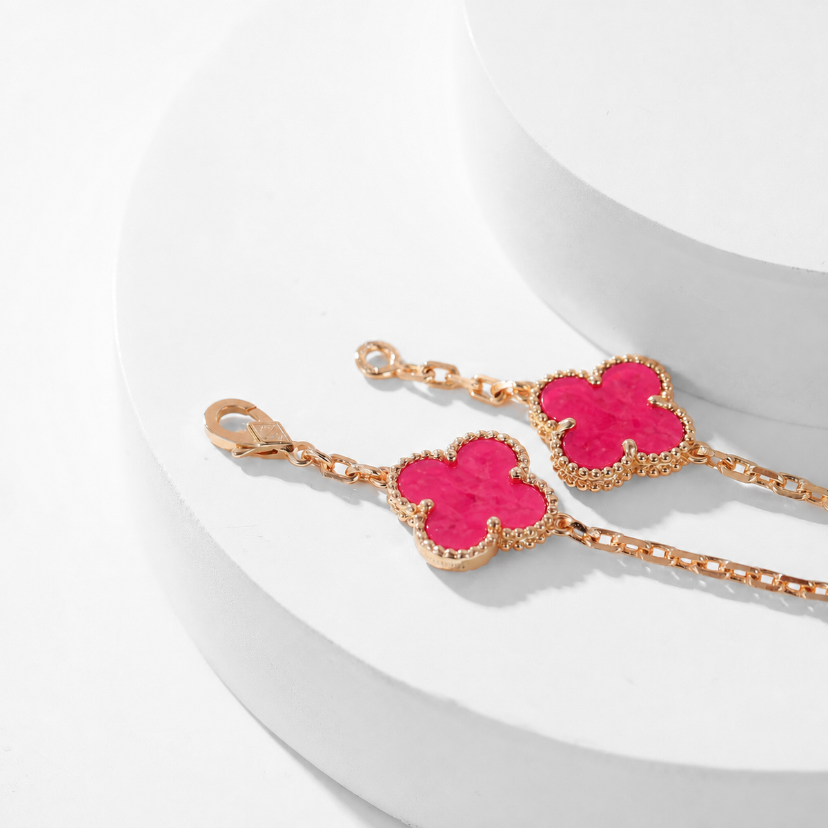[Favorite]NEW CLOVER 10 MOTIFS PINK ENAMEL NECKLACE
