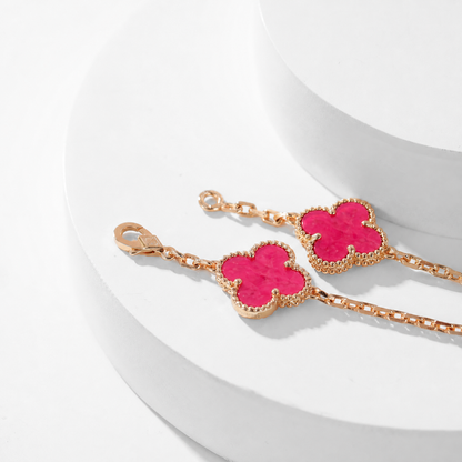 [Favorite]NEW CLOVER 10 MOTIFS PINK ENAMEL NECKLACE