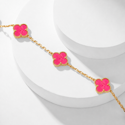 [Favorite]NEW CLOVER 10 MOTIFS PINK ENAMEL NECKLACE