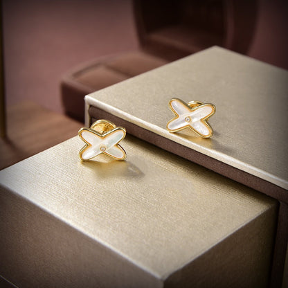 [Favorite]JEUX DE WHITE MOP GOLD DIAMOND EARRINGS