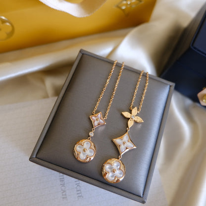 [Favorite]COLOR BLOSSOM LARIAT NECKLACE ROSE GOLD WHITE MOTHER PEARL AND DIAMOND