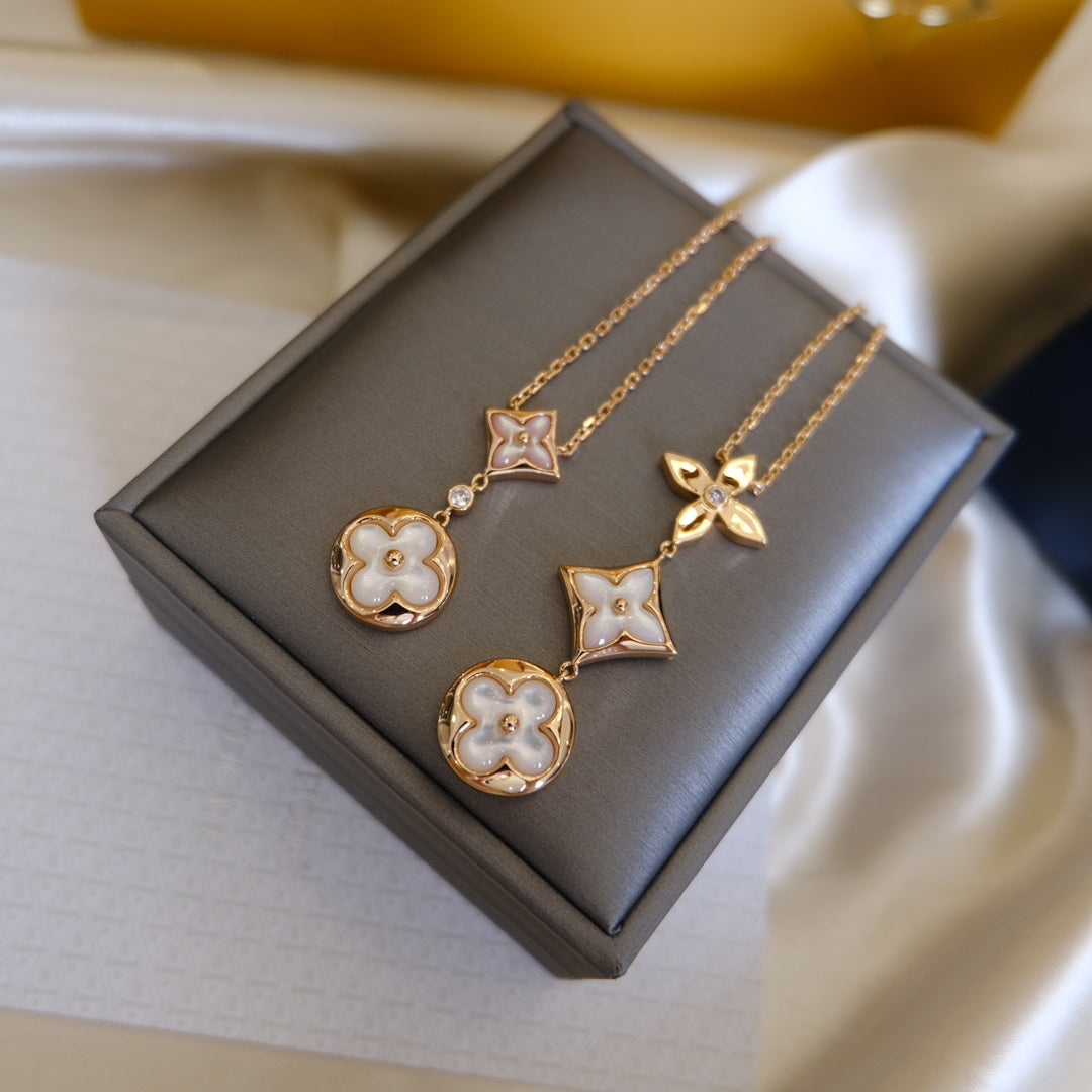 [Favorite]COLOR BLOSSOM LARIAT NECKLACE ROSE GOLD WHITE MOTHER PEARL AND DIAMOND