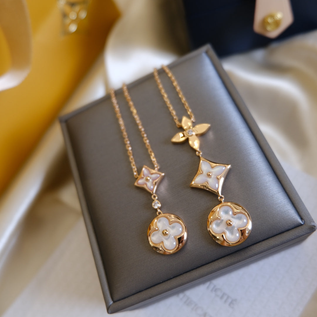 [Favorite]COLOR BLOSSOM LARIAT NECKLACE ROSE GOLD WHITE MOTHER PEARL AND DIAMOND