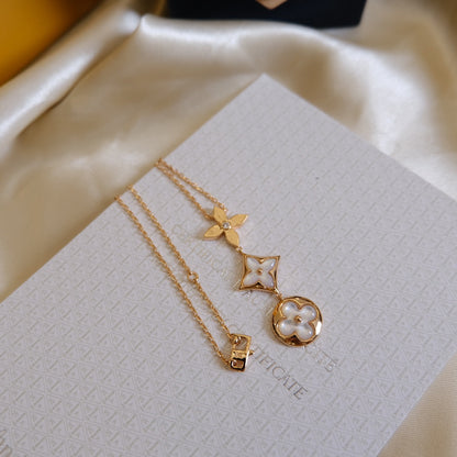 [Favorite]COLOR BLOSSOM LARIAT NECKLACE ROSE GOLD WHITE MOTHER PEARL AND DIAMOND