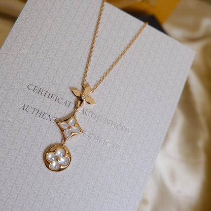 [Favorite]COLOR BLOSSOM LARIAT NECKLACE ROSE GOLD WHITE MOTHER PEARL AND DIAMOND