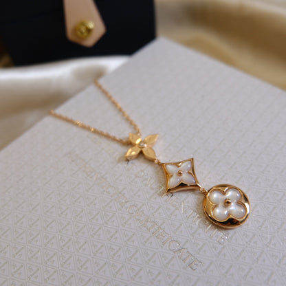 [Favorite]COLOR BLOSSOM LARIAT NECKLACE ROSE GOLD WHITE MOTHER PEARL AND DIAMOND