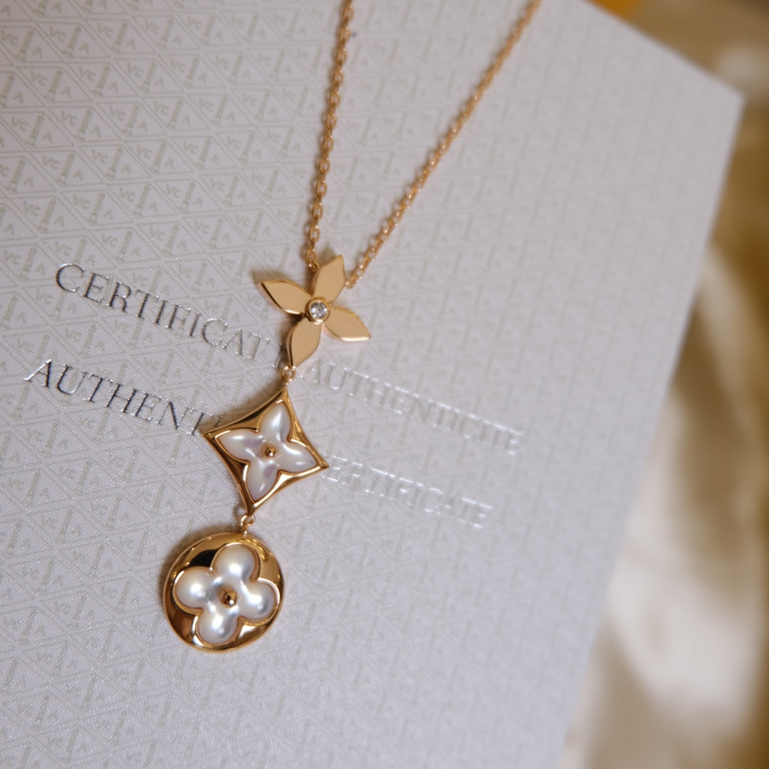 [Favorite]COLOR BLOSSOM LARIAT NECKLACE ROSE GOLD WHITE MOTHER PEARL AND DIAMOND