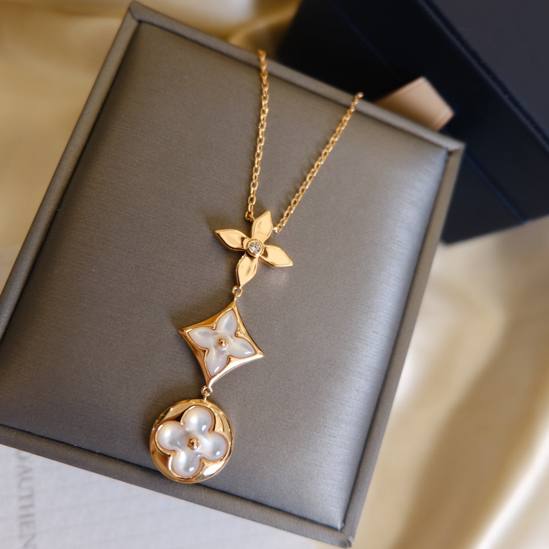 [Favorite]COLOR BLOSSOM LARIAT NECKLACE ROSE GOLD WHITE MOTHER PEARL AND DIAMOND