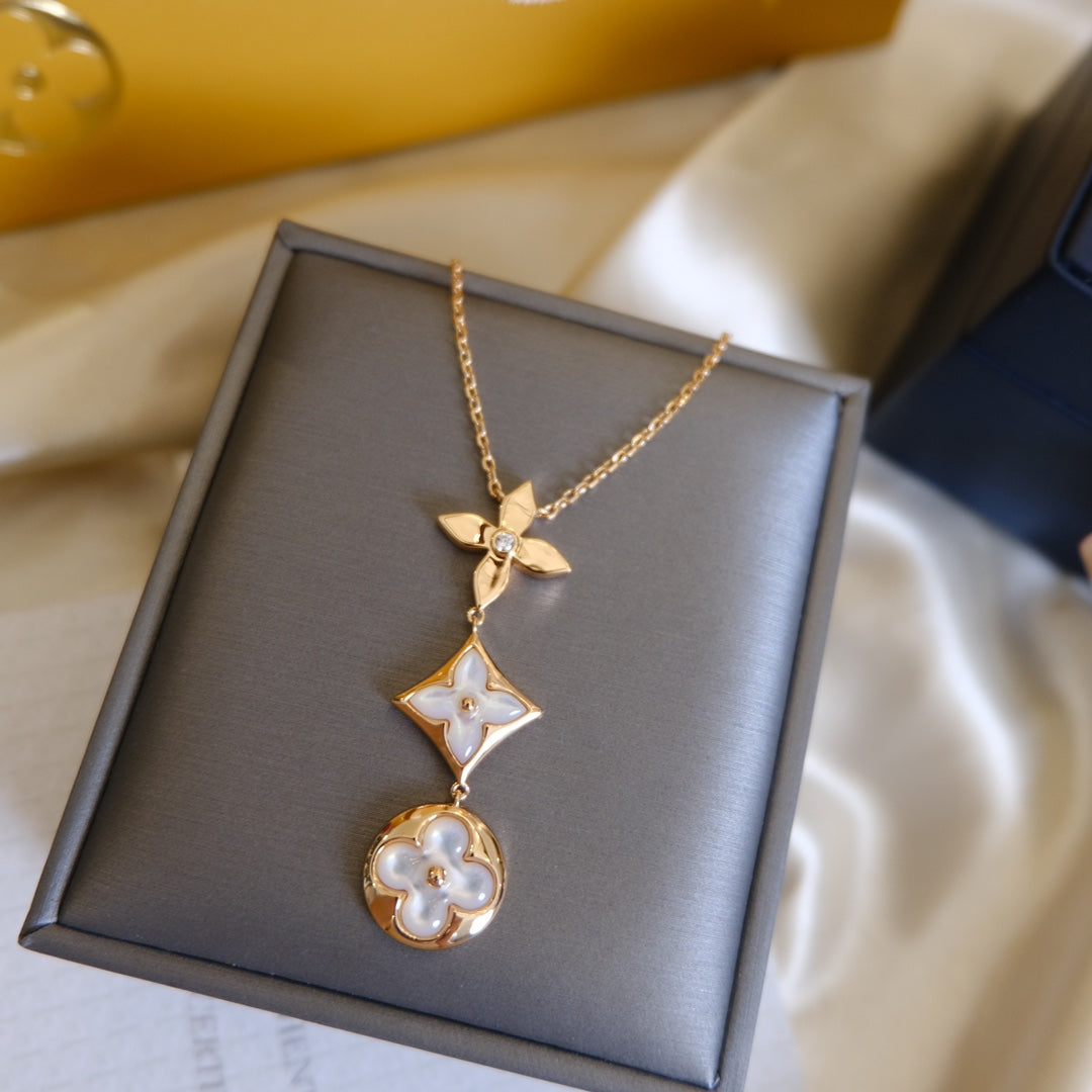 [Favorite]COLOR BLOSSOM LARIAT NECKLACE ROSE GOLD WHITE MOTHER PEARL AND DIAMOND