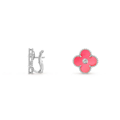 [Favorite]15MM CLOVER FLOWER STUD EARRINGS DIAMOND-WHITE GOLD COLLECTION