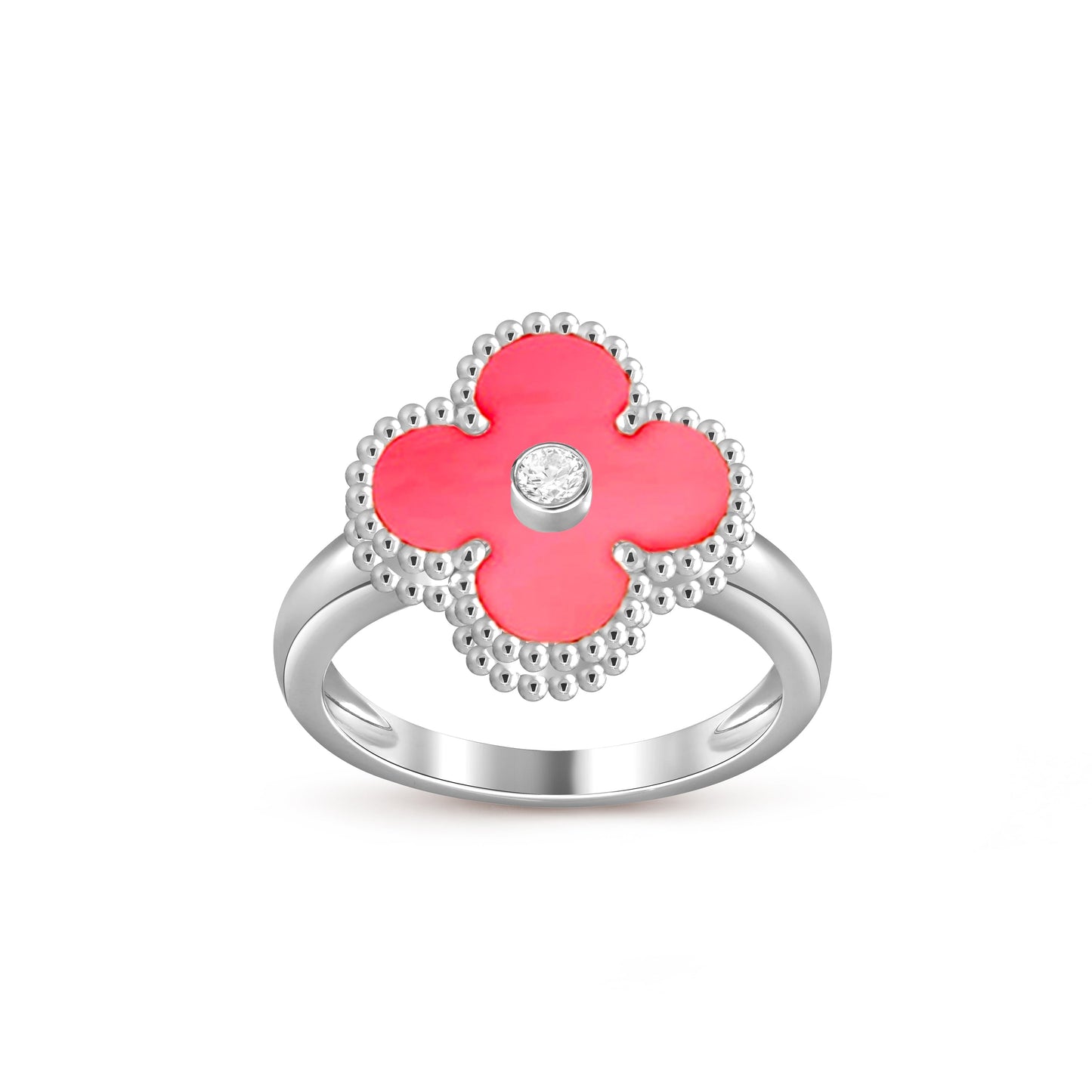 お気に入り-LUCKY CLOVER ダイヤモンドアクセントホワイトゴールドリングコレクション