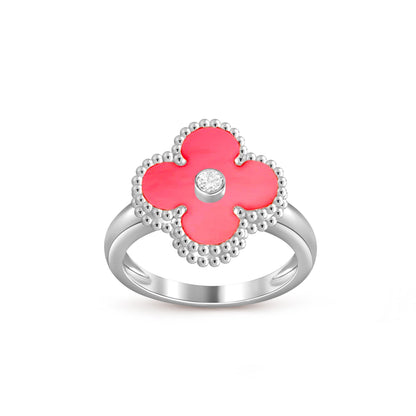 お気に入り-LUCKY CLOVER ダイヤモンドアクセントホワイトゴールドリングコレクション