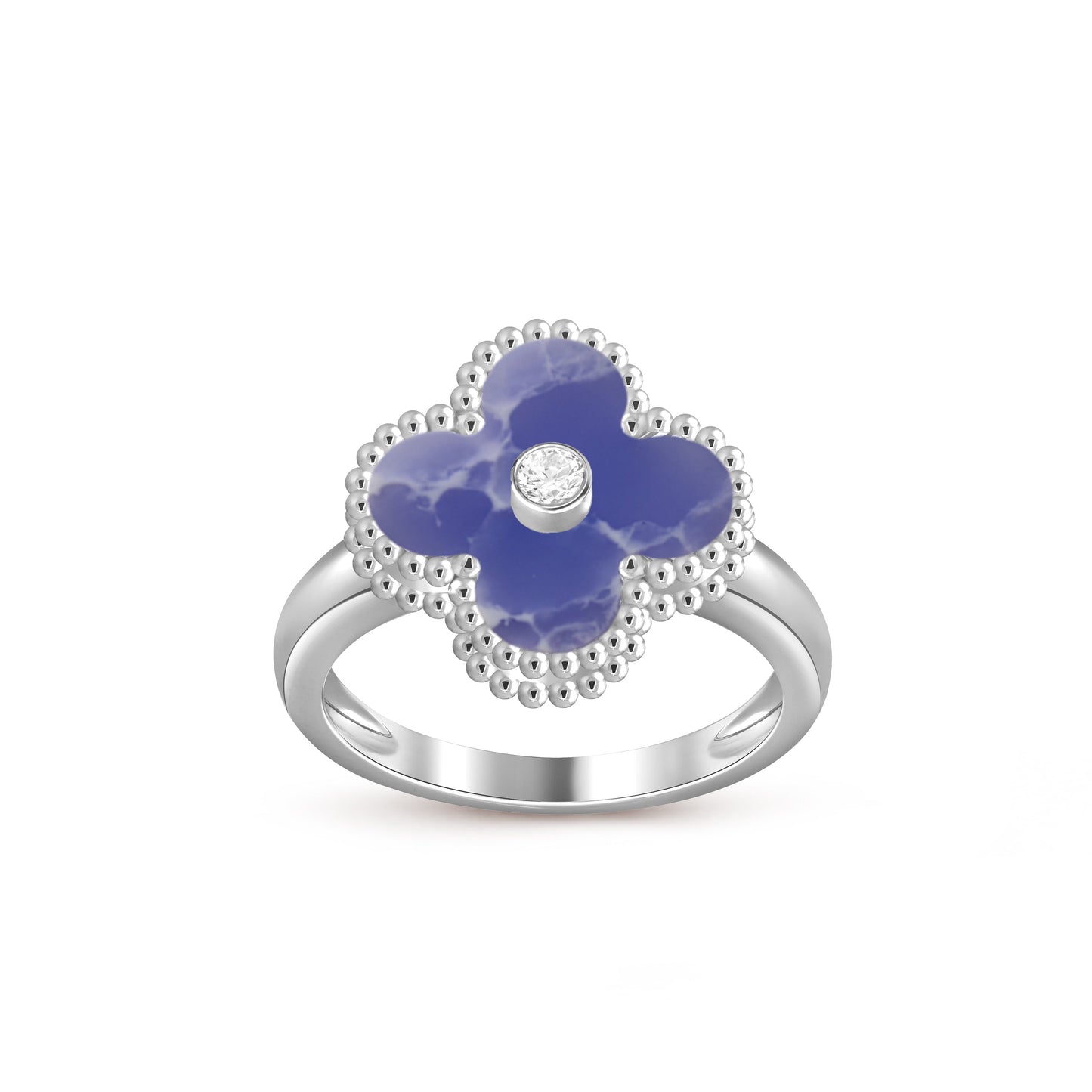 お気に入り-LUCKY CLOVER ダイヤモンドアクセントホワイトゴールドリングコレクション