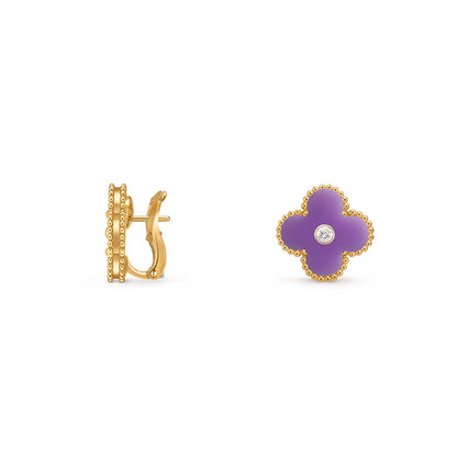 [Favorite]15MM CLOVER FLOWER STUD EARRINGS DIAMOND-GOLD COLLECTION