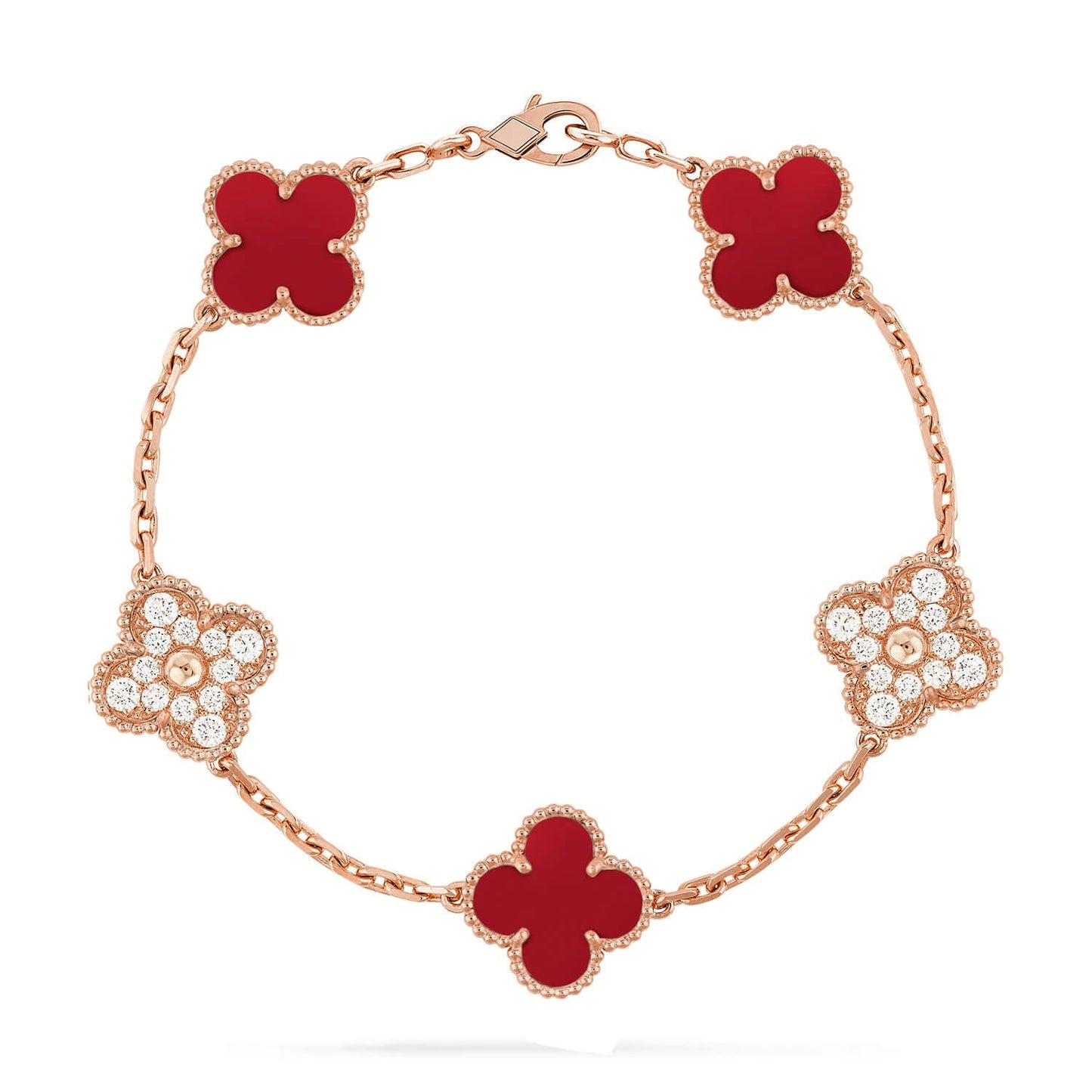 [Favorite]LUCKY CLOVER 5-MOTIF BRACELET - RED CARNELIAN COLLECTION