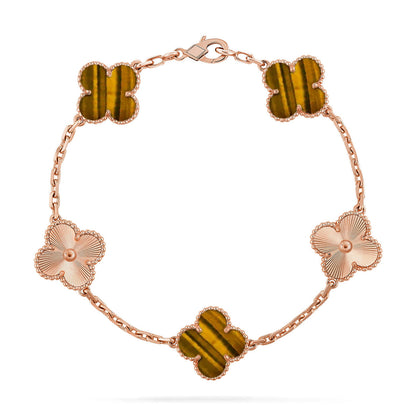 [Favorite]LUCKY CLOVER 5-MOTIF BRACELET -  TIGER’S EYE COLLECTION
