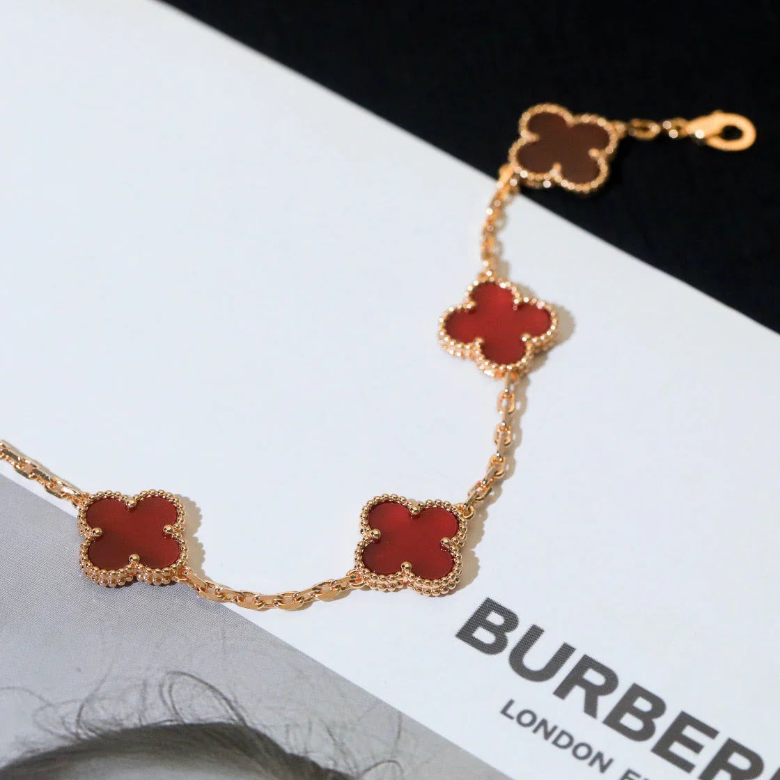 [Favorite]LUCKY CLOVER 5-MOTIF BRACELET - RED CARNELIAN COLLECTION