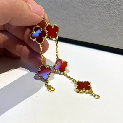 [Favorite]LUCKY CLOVER 5-MOTIF BRACELET - RED CARNELIAN COLLECTION