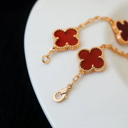 [Favorite]LUCKY CLOVER 5-MOTIF BRACELET - RED CARNELIAN COLLECTION