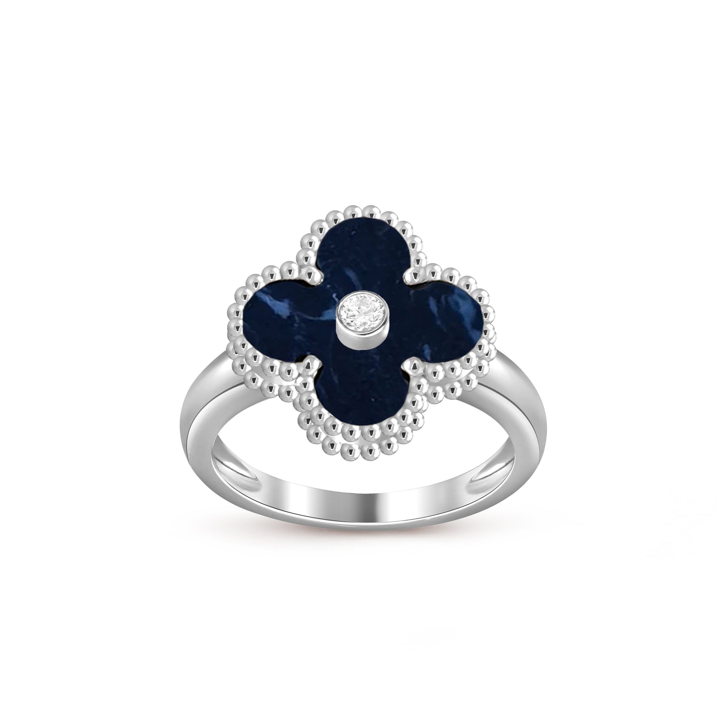 お気に入り-LUCKY CLOVER ダイヤモンドアクセントホワイトゴールドリングコレクション