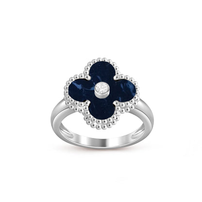 お気に入り-LUCKY CLOVER ダイヤモンドアクセントホワイトゴールドリングコレクション