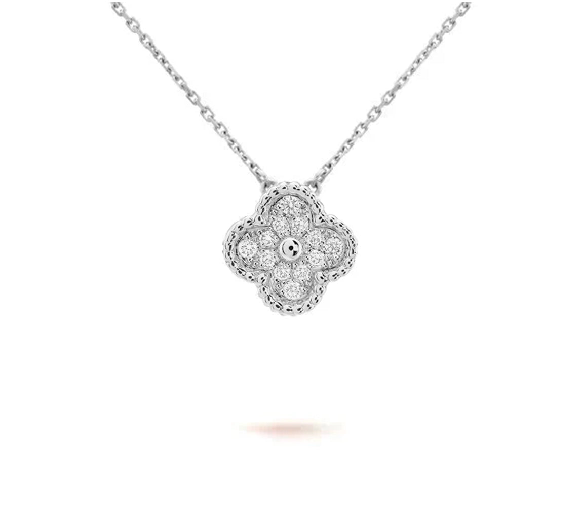 [Favorit]15MM KLEEBLUMEN-ANHÄNGERKETTE WEISSGOLD KOLLEKTION
