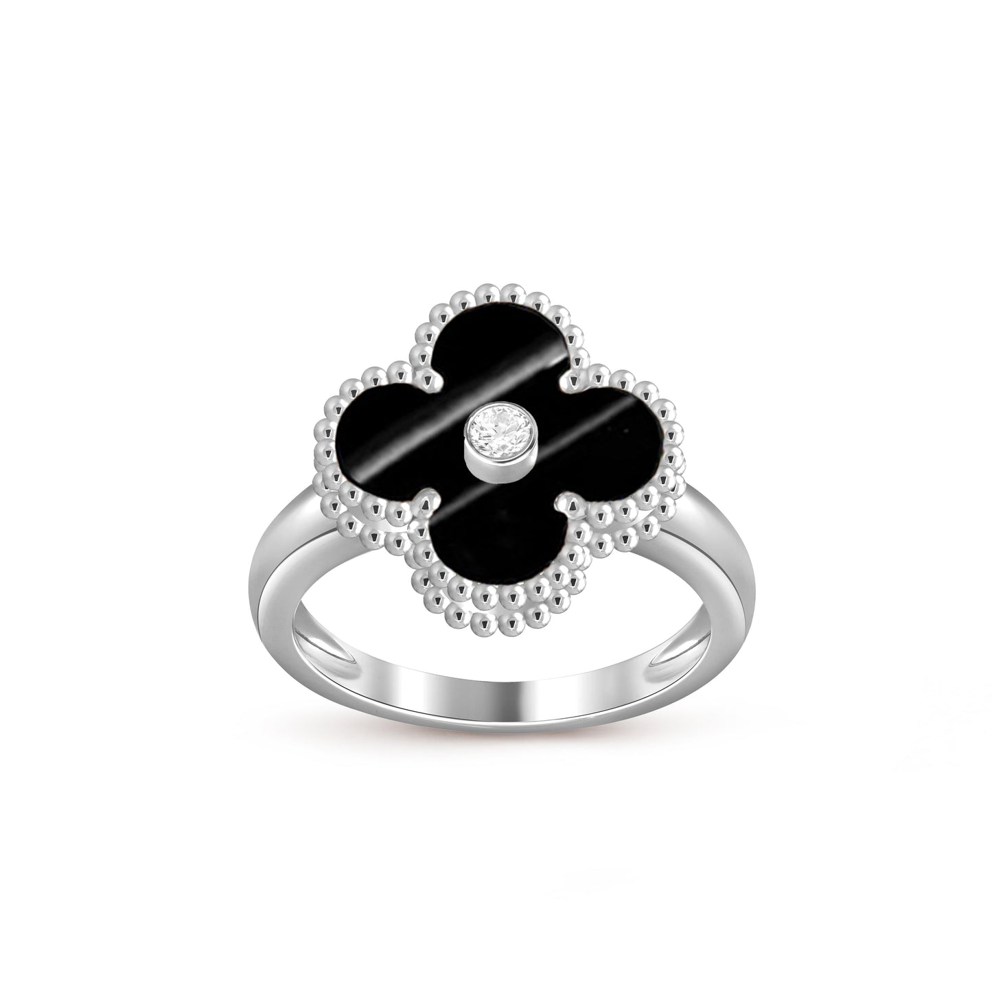お気に入り-LUCKY CLOVER ダイヤモンドアクセントホワイトゴールドリングコレクション