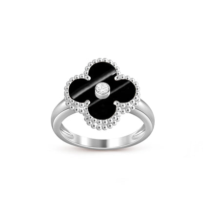 お気に入り-LUCKY CLOVER ダイヤモンドアクセントホワイトゴールドリングコレクション