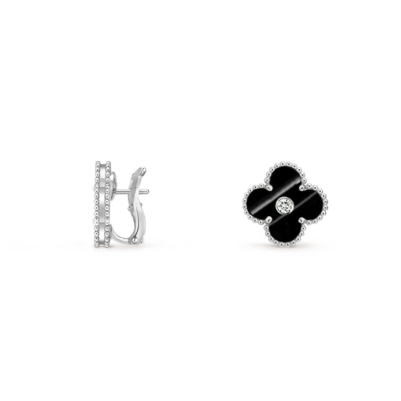 [Favorite]15MM CLOVER FLOWER STUD EARRINGS DIAMOND-WHITE GOLD COLLECTION
