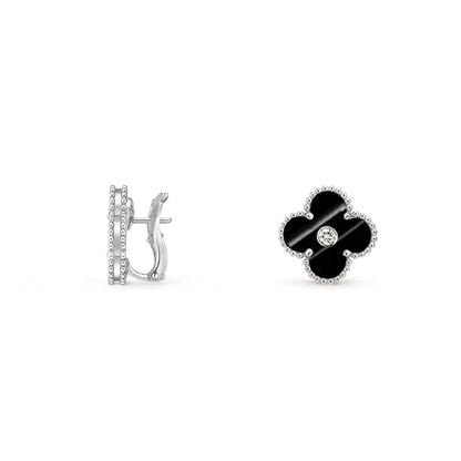 [Favorite]15MM CLOVER FLOWER STUD EARRINGS DIAMOND-WHITE GOLD COLLECTION