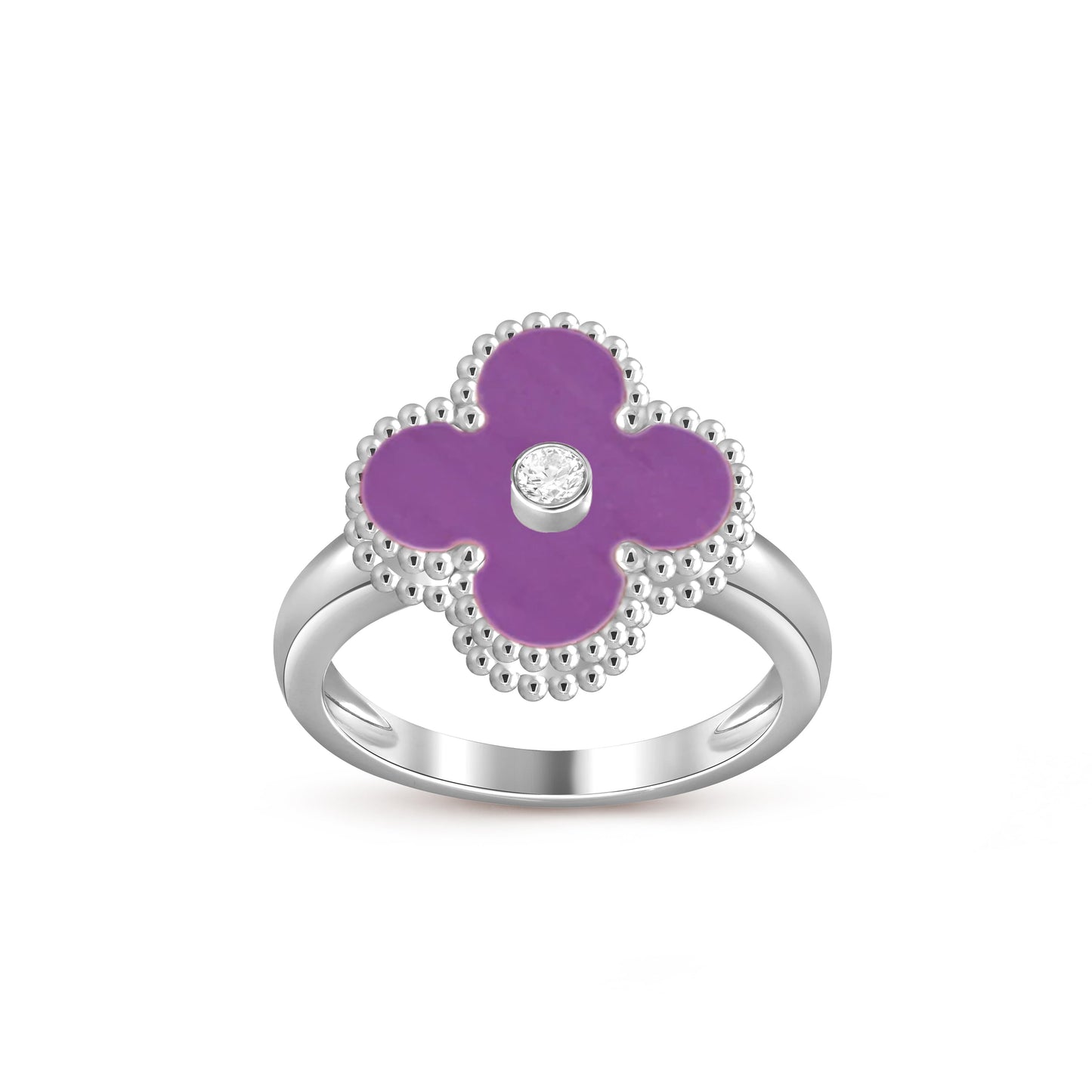 お気に入り-LUCKY CLOVER ダイヤモンドアクセントホワイトゴールドリングコレクション