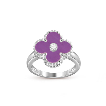 お気に入り-LUCKY CLOVER ダイヤモンドアクセントホワイトゴールドリングコレクション