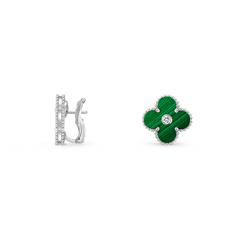 [Favorite]15MM CLOVER FLOWER STUD EARRINGS DIAMOND-WHITE GOLD COLLECTION