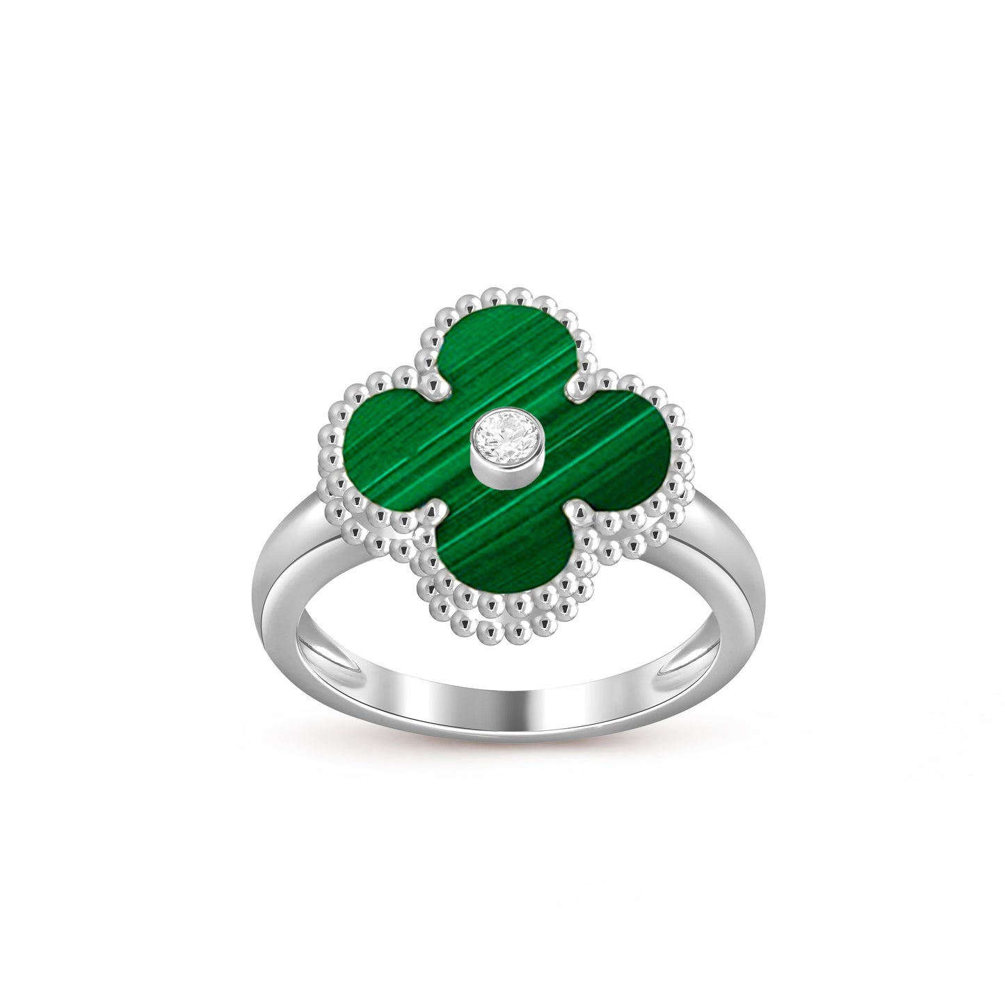 お気に入り-LUCKY CLOVER ダイヤモンドアクセントホワイトゴールドリングコレクション